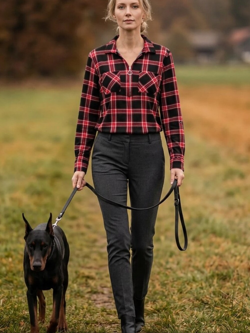 mySTYLE Red & Black Plaid Zip Front Shirt – Size 1X